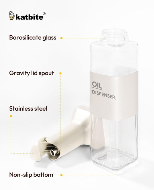 Katbite 16oz Glass Olive Oil Dispenser Bottle - Leakproof Kitchen Essential with Precise Pouring Spout | Light Grey