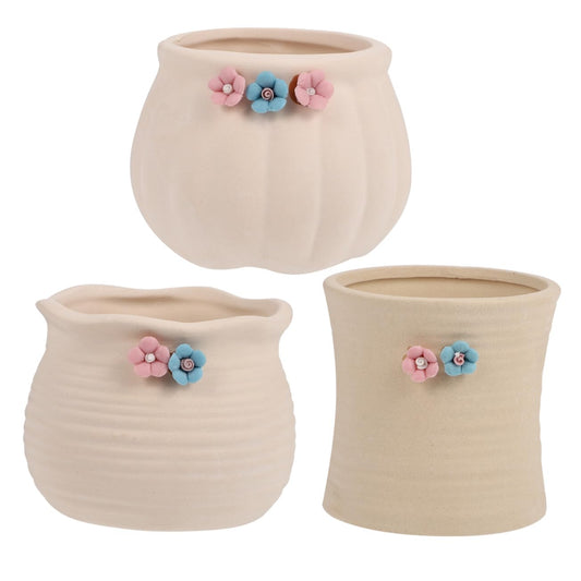BESPORTBLE 3pcs Floral Design Succulent Planters Ceramic Flowerpots for Desktop Bright Patterned Ceramic Succulent Pots Suitable for Cactus and Plants Material