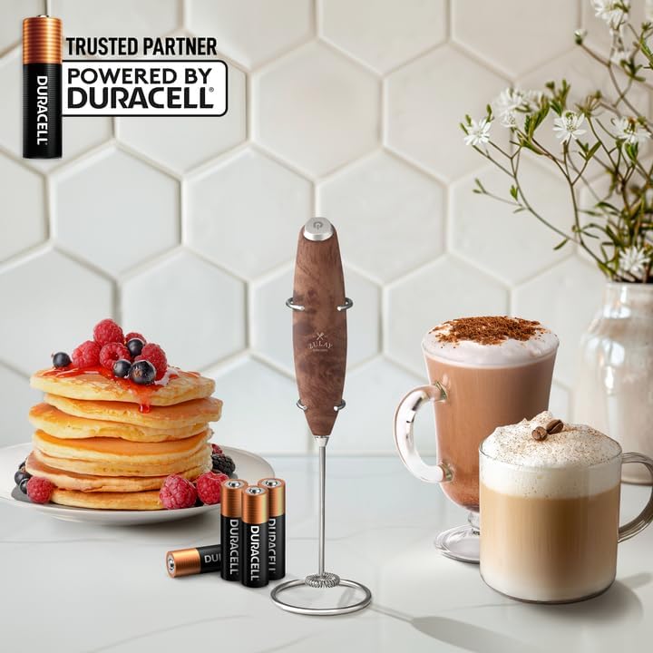 Zulay Kitchen Milk Frother Wand - Ultra-Fast Handheld Drink Mixer with Batteries - Perfect for Coffee, Lattes & Cappuccino - Walnut