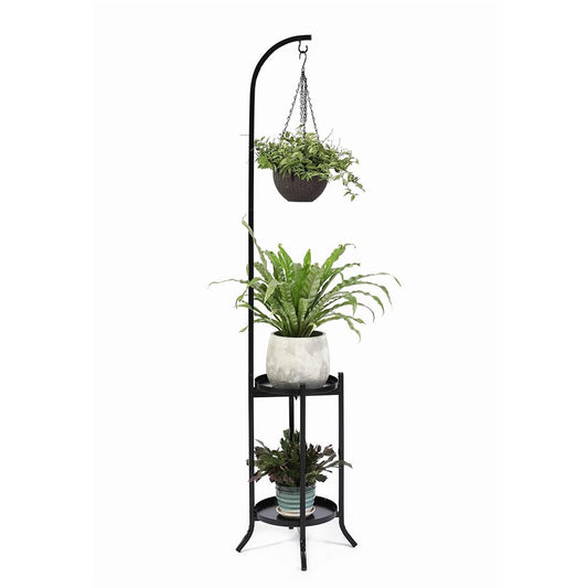 2 Tier Plant Stand Metal Plant Shelf Indoor Outdoor, Tall Corner Hanging Plant Shelf Metal Flower Stands Ladder, Heavy Duty Tall Flower Shelf Large Planter Holder for Living Room Garden Balcony Patio, Hanging Plant Holder, Standing Shelf