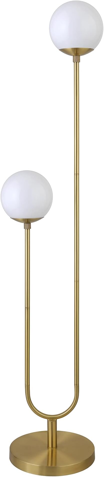 Henn&Hart 68.5" Mid-Century Modern 2-Light Floor Lamp with White Milk Glass Globe Shade for Living Room, Bedroom, or Office, Gold