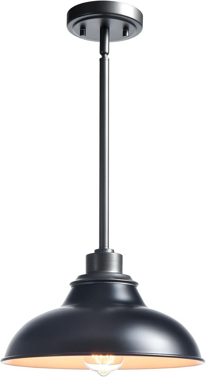 Farmhouse Pendant Light Fixture Black Pendant Lights Kitchen Island Modern for Dinning Room Bedroom Entryway Metal Rod