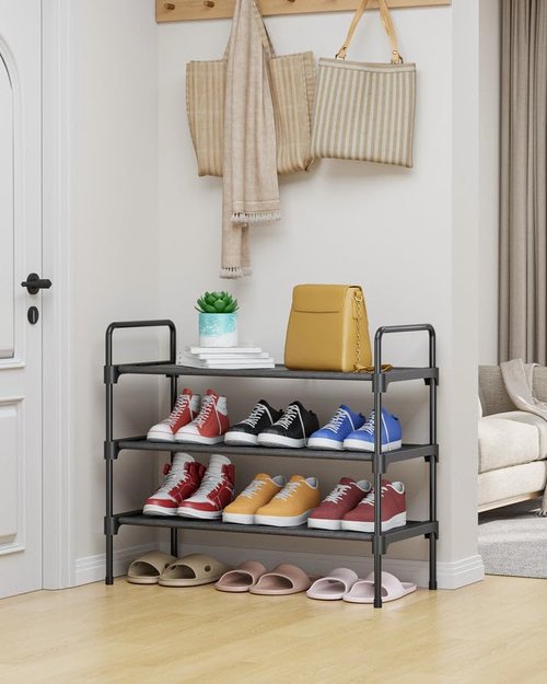 Kitsure Shoe Rack - Sturdy Space-Saving Storage for Entryway | 27.6" Wide, Black