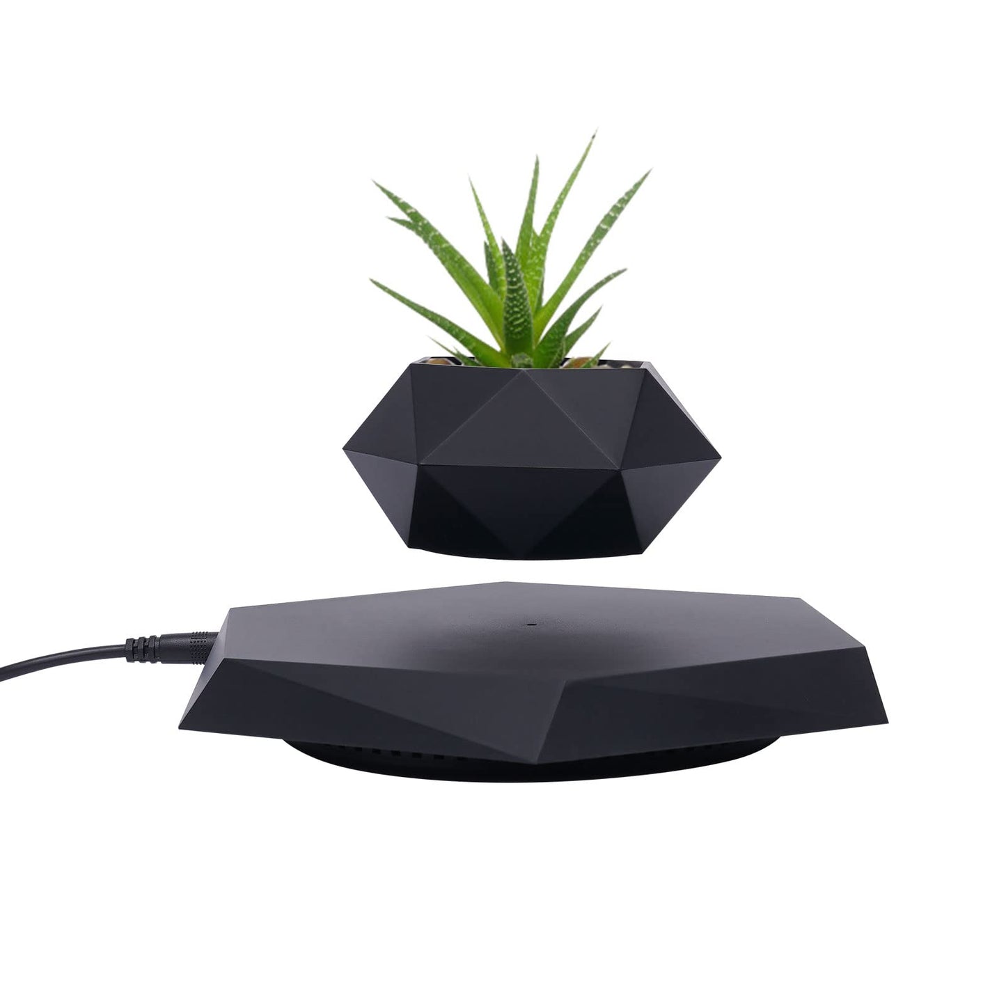 WUPYI Floating Plant Pot,Magnetic Levitating Plant Pot for Air Plants,Rotating Air Bonsai Planter Flower Pot for Office Home Levitating Desk Levitating Decor(Black)