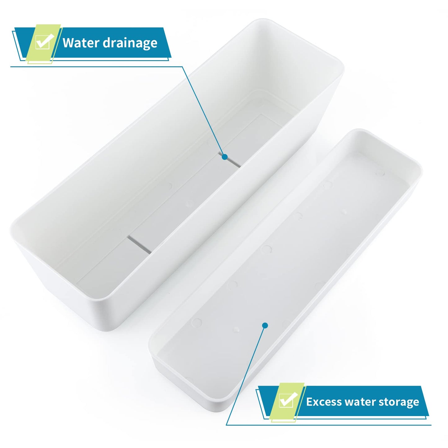 Skelang 3 Pcs Rectangular Plant Pot, 12" Flower Planter Box, Windowsill Container for Succulent, Herb, Vegetable (White)