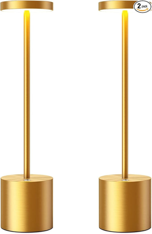 SAKRINGT Cordless Table Lamps Rechargeable,6000mAh Portable Battery Operated LED Table Light for Restaurant Outdoor 2 Pack Gold