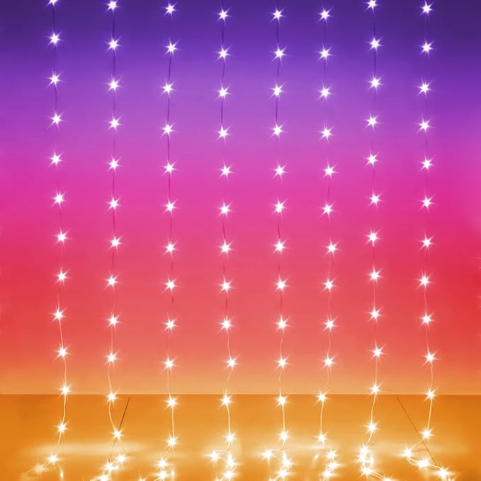 LED Curtain Lights, 6ft x 8ft 144 LED RGB Color Changing String Fairy Lights Curtain with Smart APP Control, Music &Voice Sync for Bedroom Backdrop Wall Indoor Outdoor Christmas Decorations