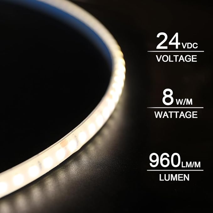 SuperlightingLED DC24V 4000K White Sauna LED Strip Lights High Temp, Flexible Long 5m 16.4ft 120 LEDs/m Heat Resistant Waterproof LED Strip Light IP68 for Steam Room Lighting (4000K Natural White)