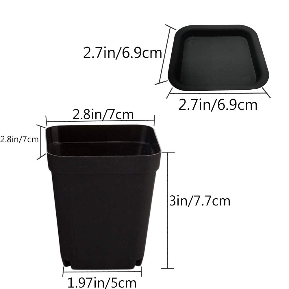 OJYUDD 24 Pack 3 Inch Black Nursery Pot Flower Pots Square Plastic Plant Pot Plastic Starter Pots with Saucer Basket Indoor Outdoor for Your Room,Garden Office and Balcony Decor