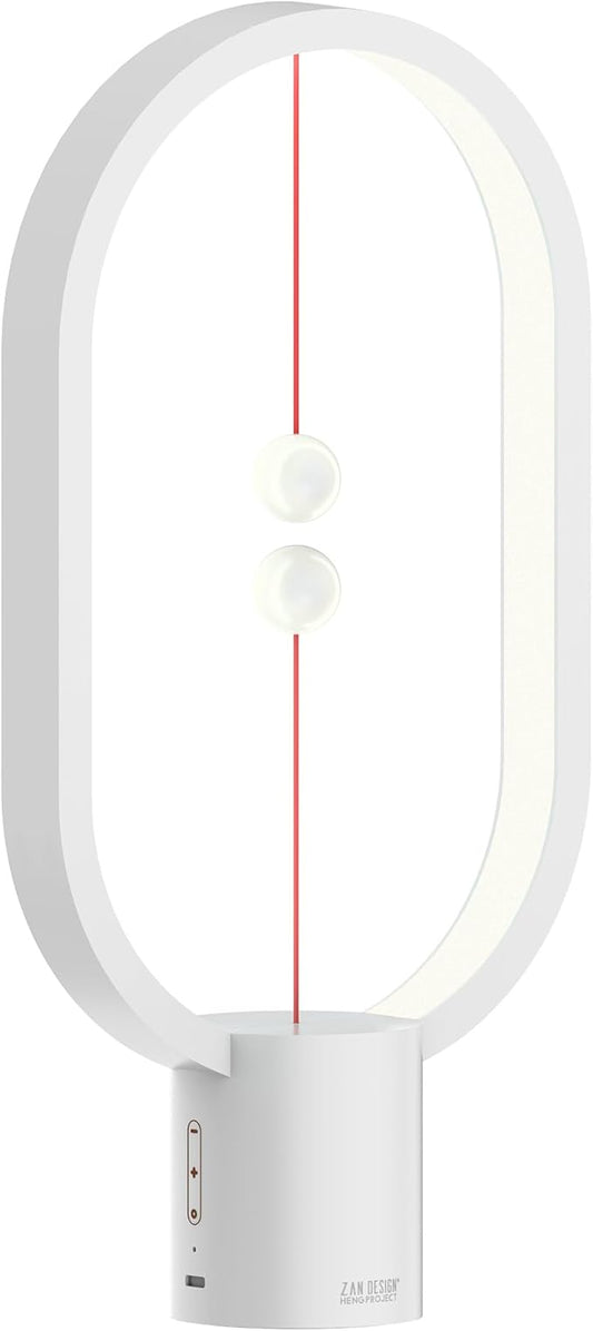 Heng Soft-Glow Balance Desk Lamp for Nightstand Or Bed - Modern Table Mood Lighting with Dimmer Switch - Cute Decorative Gift for Bedroom, Living Room, Office & Dorm (White)