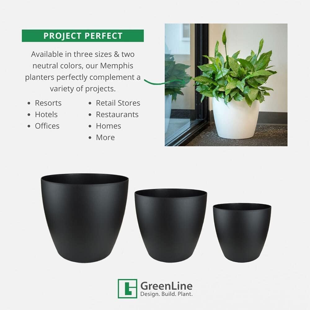 Greenline Manufacturing Memphis 15" Round Indoor Floor Planter Pot – Lightweight & Durable Plastic, Modern Design, Made in USA, Recyclable Large Plant Container for Home & Office Décor (Black)