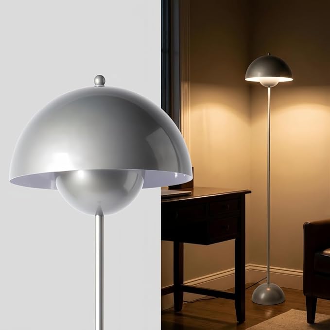 COSYLUX Modern Floor Lamp for Living Room, Industrial Tall Standing Lamp for Bedroom, Metal Shade Reflecting Light Reading Floor Lamp for Office, Nursery Room, Corner(Pear Light Grey)