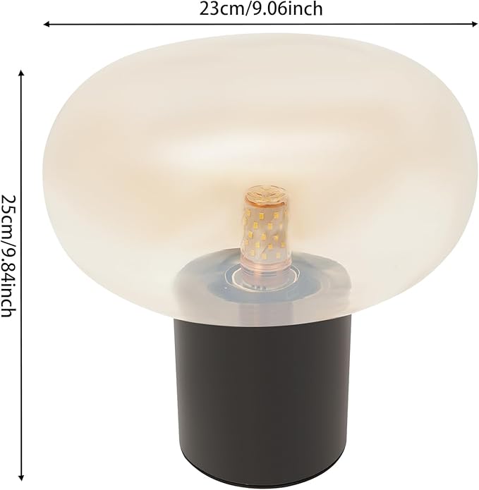 Mushroom Table Lamp Marble Base Glass Shade, Art Deco Bedside Nightstand Lamp for Living Room Bedroom Office, 12W E27 LED Bulb Included - 9''Lx 9.84''H,Illumination Area: 3-5㎡/32-54ft² (Amber)