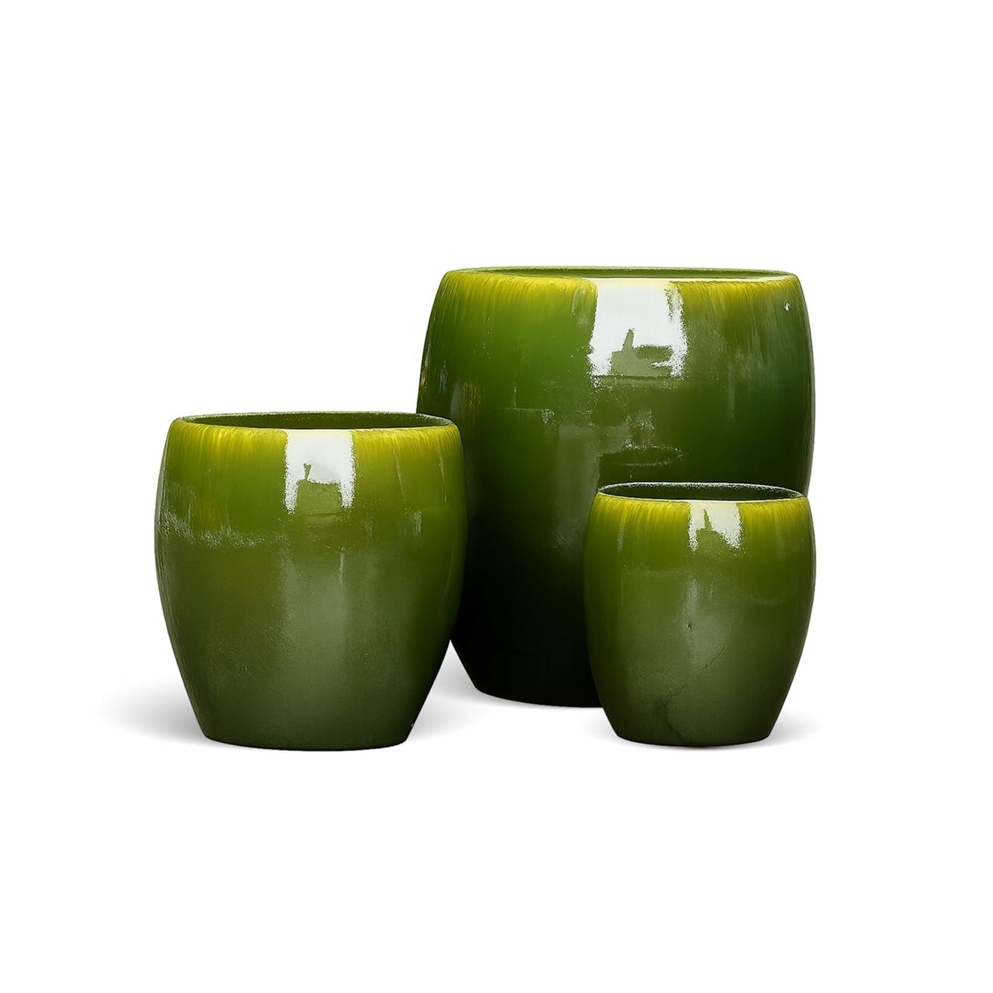 PLANTATOREM Jams Planter Set of 3 - Ceramic Plant Pots with Elegant Glaze Finish, Fern Green, Various Sizes - Indoor and Outdoor Use with Water Control, Perfect for Succulents and Flowers