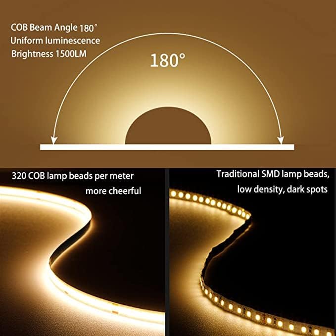 MDee】USB COB Tape Light LED Strip.6.56ft/2m- Flexible 5mm Hidden DC 5V LED Tape with 320 LEDs/m for LightBlue Lighting. Cuttable, Shapeable, USB Powered. Ideal for Kitchen