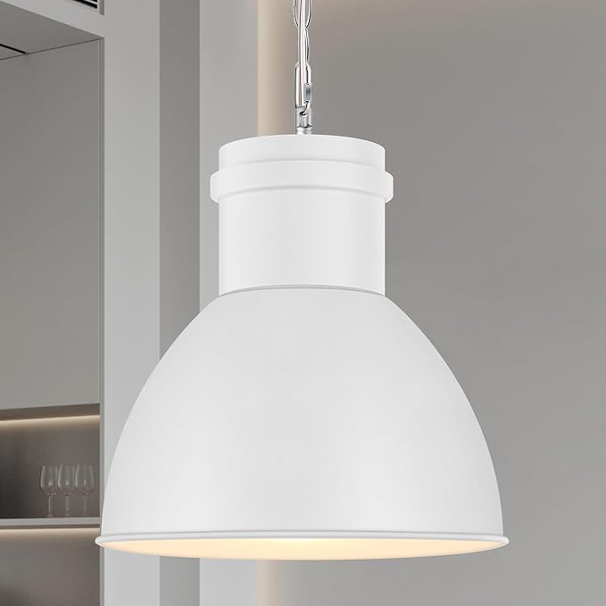 BoostArea White Pendant Lights Kitchen Island, 10.6" Large Metal Shade and 70.9'' Adjustable Height, Modern Pendant Lighting Fixtures,Farmhouse Hanging Pendant Light for Kitchen Island/Bar,No E26 Bulb