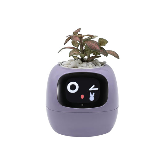 Odpaltoy Smart Plant Pot with Expression, AI Intelligent Flower Pot for Indoor Decoration, Smart Garden Pot with Water/Light/Temperature Sensors, Ivy AI Planter (Purple)