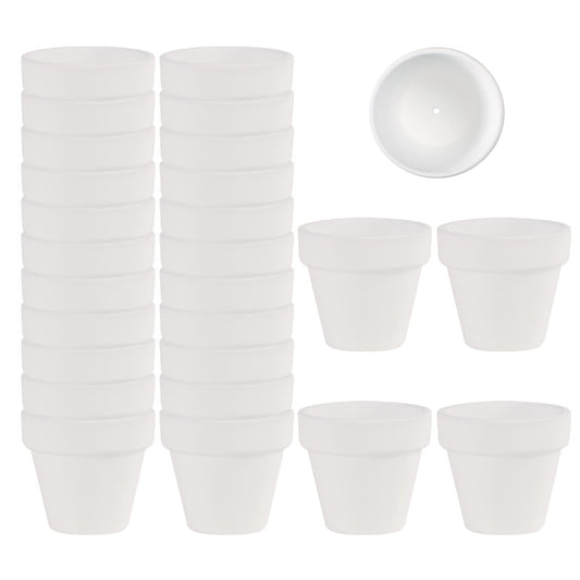 Fcacti 27 Pcs Small Mini White Clay Pots 2.1'' Terracotta Pot Clay Ceramic Pottery Planter Cactus Flower Pots Succulent Nursery Pots- Great for Window Boxes, Cactus, Plants, Crafts, Wedding Favors