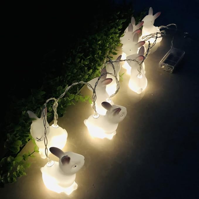 ABOOFAN String Easter Rabbit Lights Easter Electric Lights Led Rabbit Party Ornament Led Bunny White Outdoor Animal