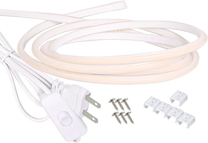 COB LED Strip Lights Outdoor Waterproof IP67 AC 110V Light Stip 6.56 ft Cuttable Flexible LED Lights 320LEDs/m 6000K Cold White with US Plug 2M Indoor Rope Lights for Bedroom Kitchen Cabinet Mirror