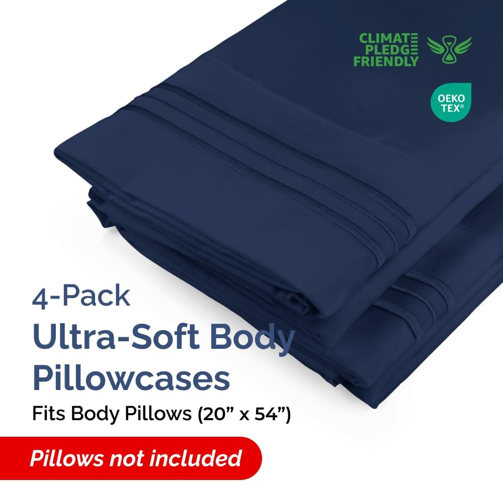 Skiennix Body Pillowcases Set of 4 | Soft, Breathable 20x54 Long Pillow Covers - Navy Blue, Machine Washable