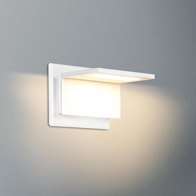Wall Light Outdoor LED Wall Mount Lamp White Modern Wall Sconce Lighting Lantern Fixture for Porch Front Door Garden Yard Patio IP54 Waterproof 10W 680Lm 3000K