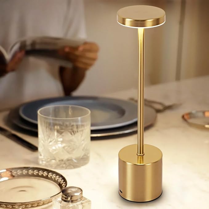 Rechargeable Cordless Table Lamp,Portable Outdoor 5000mAh Battery Operated LED Table Light Touch Control 3 Color Dimmable for Bedroom,Patio,Cofee,Camping,Dining,Restaurant&Livingroom-Gold