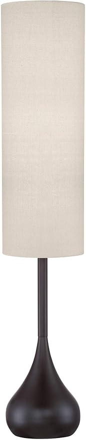 Possini Euro Design Mid Century Modern Retro Floor Lamp Standing 62" Tall Dark Bronze Metal Droplet Off-White Cotton Cylinder Shade Decor for Living Room Reading House Bedroom Home"