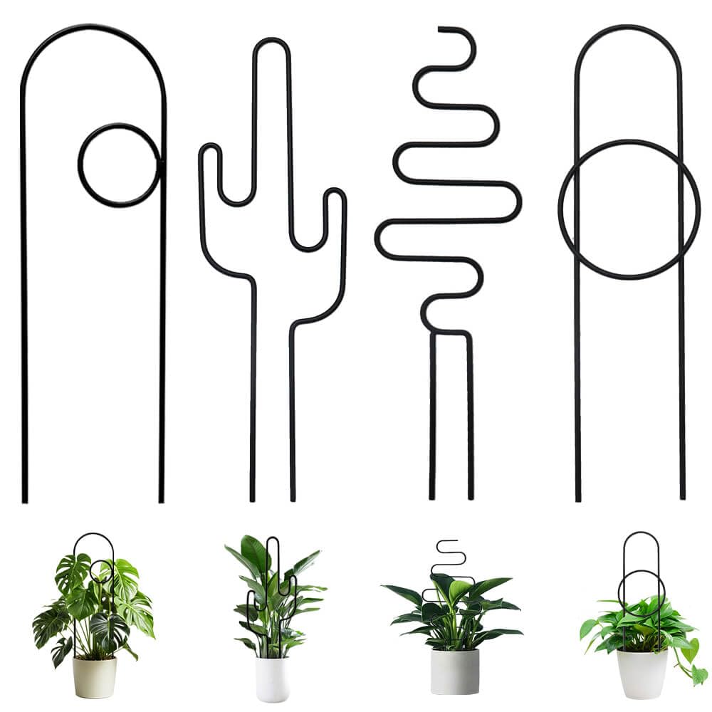 Small Plant Trellis for Climbing Plants Indoor - 13.8 Inch Trellis Indoor with Different Patterns for Vine Ivy Flower Plant Support, Metal Garden Trellis for Potted Plants, Set of 4 (Black)