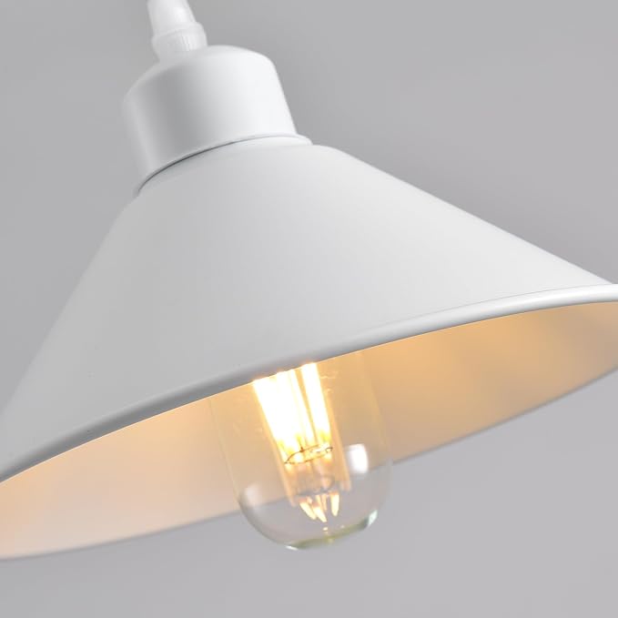 8.2IN Plug in Pendant Light, 2 Pack Industrial Hanging Lamp White Vintage Pendant Lighting Fixtures with 15ft Cord On/Off Switch for Kitchen Island Dinning