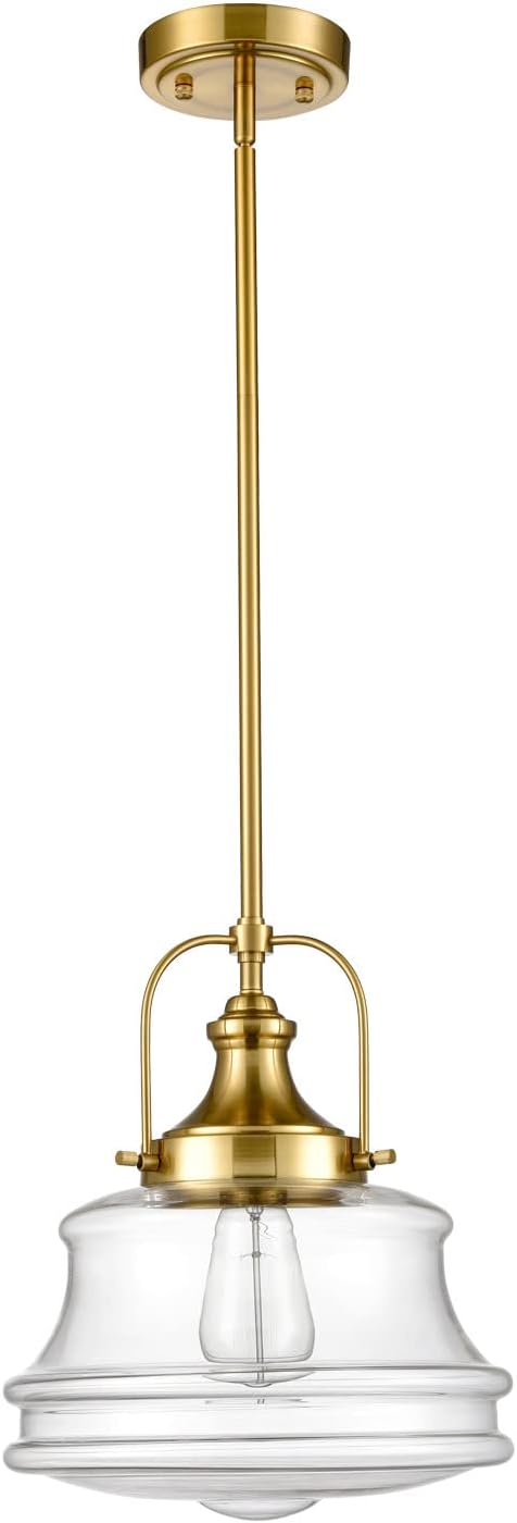 Modern Schoolhouse Pendant Light Fixtures Brass Hanging Kitchen Light with Clear Shade, E26 Light for Dining Room, Bedroom, Bathroom