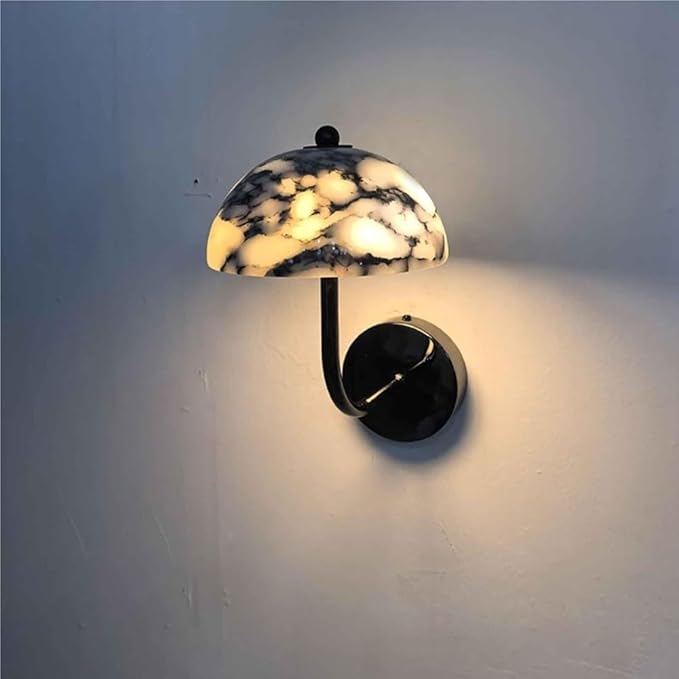 Nordic Marble Wall Sconce Mushroom Shaped Wall Lamp with Textured Design Alabaster Warm Light Fixture with Metal Base Modern Indoor Decor Wall Light for Bedroom Bathroom Living Room Corridor