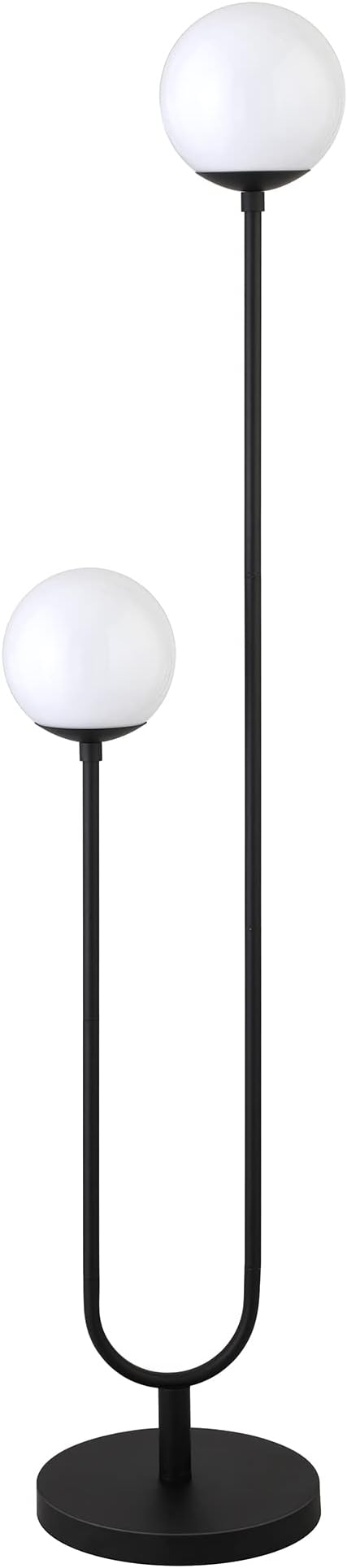 Henn&Hart 68.5" Mid-Century Modern 2-Light Floor Lamp with White Milk Glass Globe Shade for Living Room, Bedroom, or Office, Black
