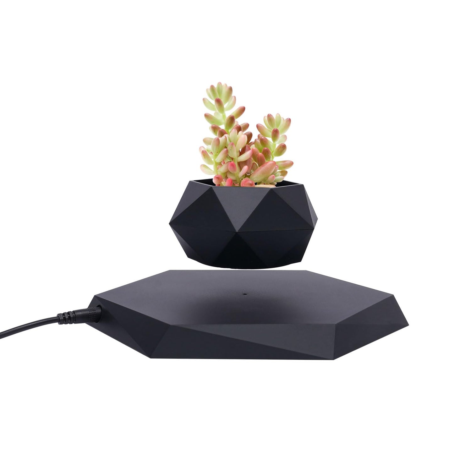 KONGKUNI Levitating Plant Pot Magnetic Levitation Suspension Floating Pot，Floating Plant Pot for Small Plants，360 Degree Rotation Planter，Potted Plant for Home, Office & Desk Levitating,Black