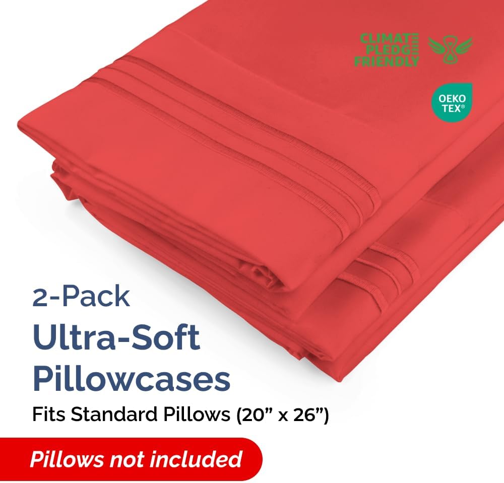 Standard Pillow Cases by Skiennix - Ultra-Soft Hotel Quality Covers - Wrinkle-Free & Stain Resistant - Set of 2 in Red