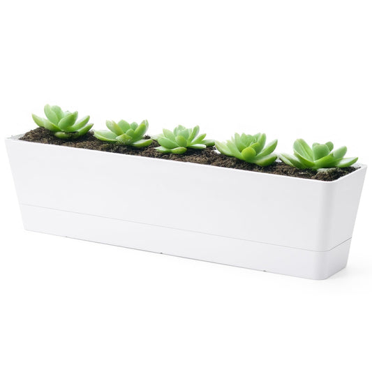 GREANER 16x3.8 Inch Window Boxes Planters, 1PCS Plastic Rectangle Potwith Tray, Lightweight Indoor Succulent Cactus Flowers Vegetable Herb Planters for Balcony, Office, Garden, Outdoor, Windowsill