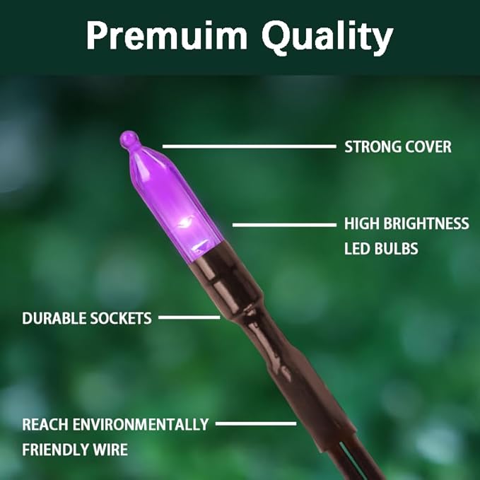 Purple Halloween Lights Battery Operated,2PK18Ft 50 LED Mini String with Timer 8 Modes Twinkle Light Outdoor Waterproof for Tree Garland Decor