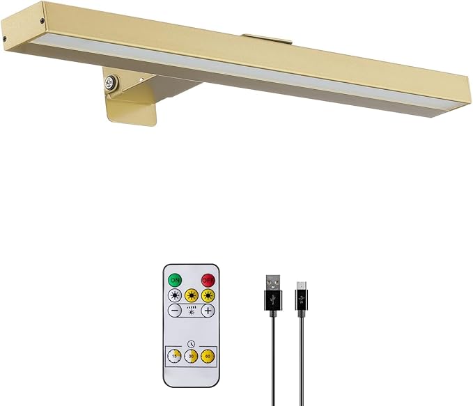 MIOBLUE Rechargeable Picture Lights with Remote, 16" Battery Operated Painting Light Display Lamp with 3 Lighting Modes, Dimmable Dartboard Light with Timer for Frame Portrait Art, Metal Body