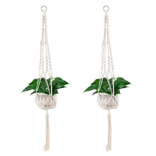 Vpang 2 Pack Colorful Cotton Macrame Plant Hanger, Outdoor Indoor Hanging Planter Basket Flower Pot Holder Boho Home Decor 40 Inch (White)