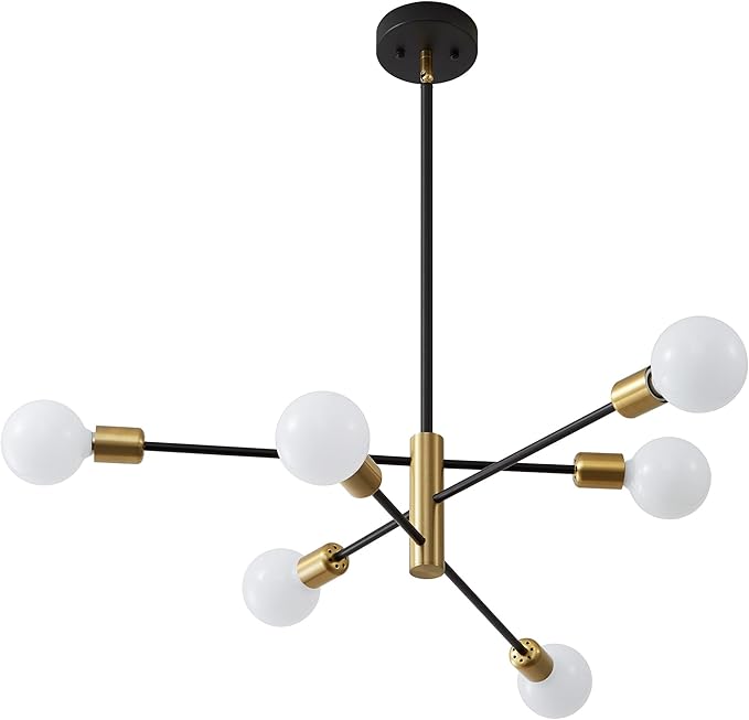 Sputnik Chandelier Mid Century Modern Industrial E26 Pendant Lighting Chandeliers Ceiling Light Fixture Black and Gold Light for Living Room,Kitchen,Bedroom,Dining Room and Farmhouse