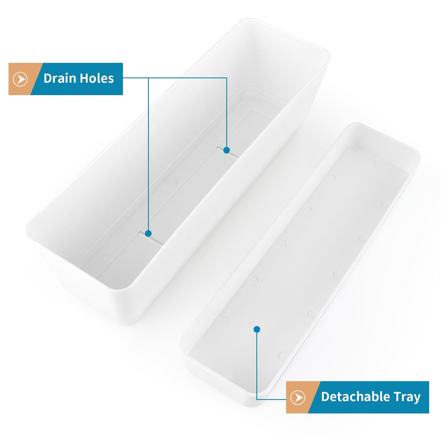 Sanbege Window Box Planter with Tray, 12" Rectangle Plant Pot, Pack of 3 (White)