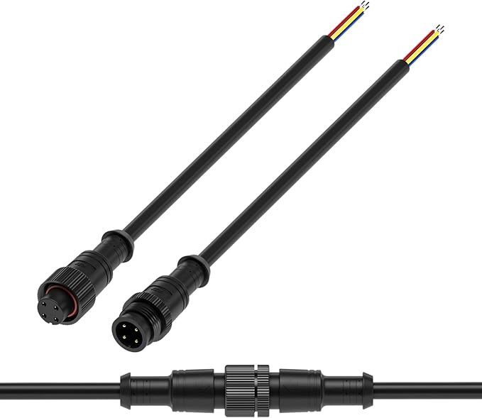 BTF-LIGHTING 4 Pin Electrical Metal nut Connector 20AWG IP67 Male Female Connector 7.87in/20cm Extension Cable for Car,Truck,Boat,Indoor/Outdoor LED Strip Lights/String 22mm Metal Nut Big Size