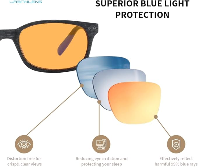Blue Light Blocking Reading Glasses - For Better Sleep, Reduce Eye Strain for Women + Men, With Wooden Finishes