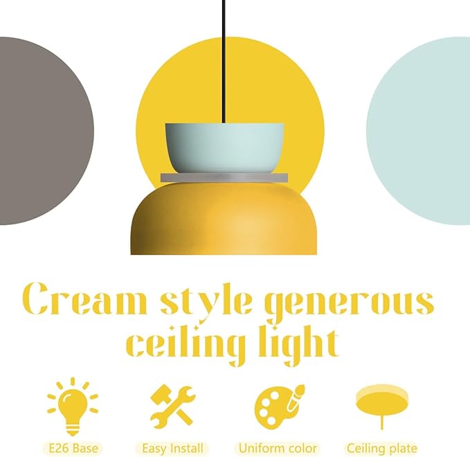 Macaron Kitchen Island Pendant Light Boho Yellow Blue Lamp Shade Mid Century Modern Hanging Light Fixtures Nordic Retro Hanging Pendant Light for Entrance Laundry Room Breakfast Nook
