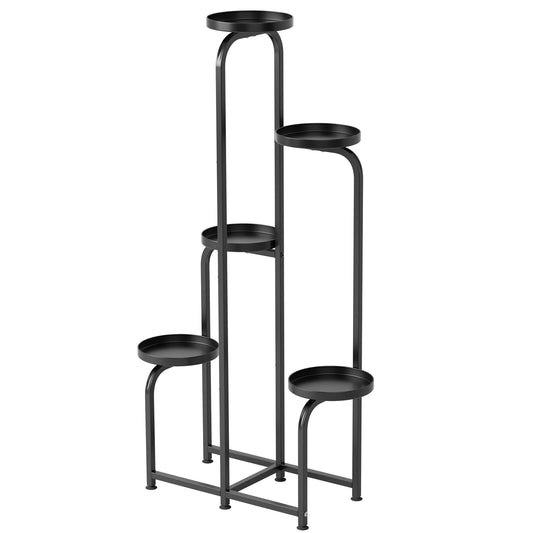 5 Tier Metal Plant Stand Indoor Outdoor Flower Display Holder Shelf, Tiered Corner Planter Display Shelves Orchid Rack for Patio, Balcony, Porch, Garden, Living Room, House, Indoor, Outdoor Black