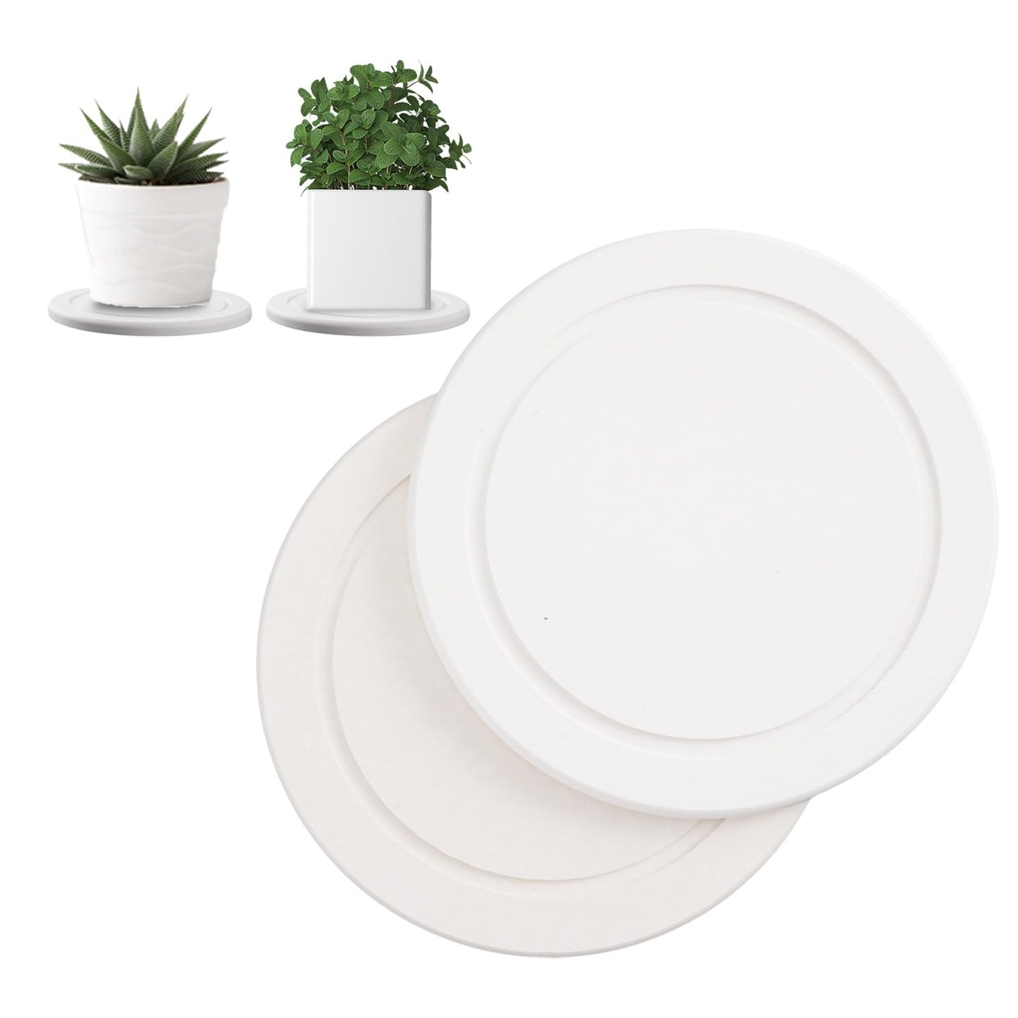 2Pcs Plant Saucer for Indoor — 6 inch Instant Dry Plant Tray Diatomaceous Earth Round Plant Drip & Drainage Trays for Indoors, Off - White