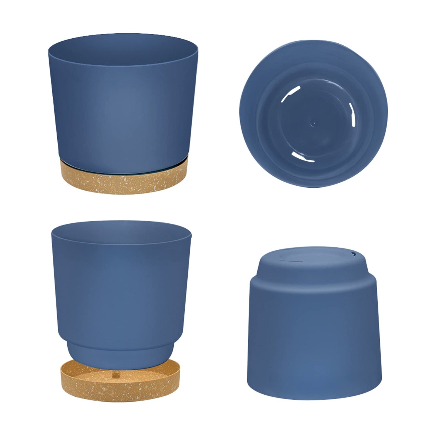 ZMTECH Plant Pots, Set of 3 8'' Self Watering Plastic Planter with Drainage Hole and Saucer, Modern Decorative Flower Pot for Indoor Outdoor House Plants, Succulents, Flowers - Blue