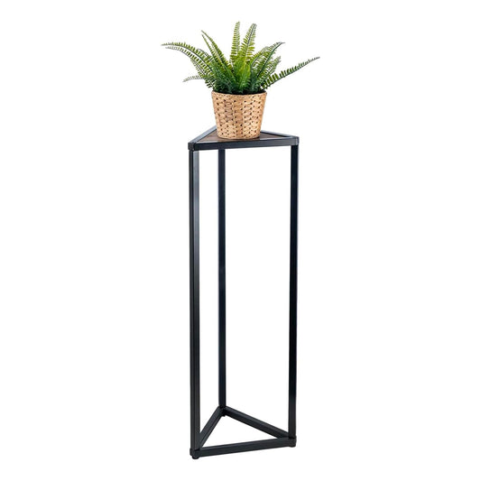 MyGift 36 Inch Tall Plant Stand Indoor - Modern Triangular Corner Plant Stand, Large Torched Wood and Black Metal Frame Plant Pot Pedestal Holder