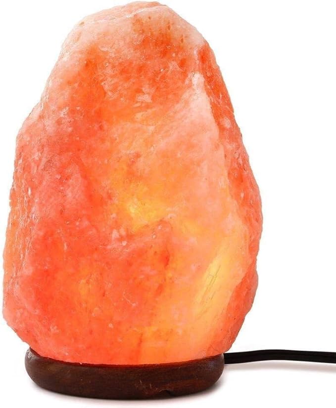 Needs&Gifts Himalayan Salt Lamp with Natural Himalayan Crystal Rock, Hand Crafted Wooden Base from Foothills of The Himalayas, Home Decor, Night Light & Gifts