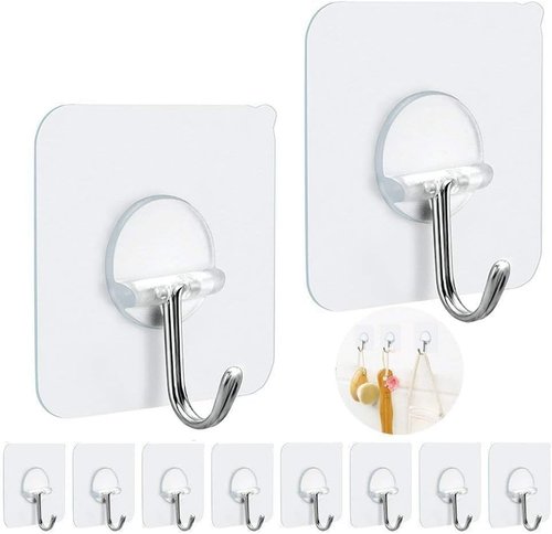 FOTYRIG Heavy Duty Adhesive Hooks - 180° Rotating Wall Hangers for Bathroom & Kitchen | 10 Pack, 15lb Max Capacity